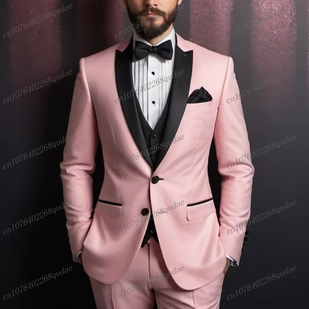 Men Formal Wear Pink - Nuevo traje Formal rosa y negro