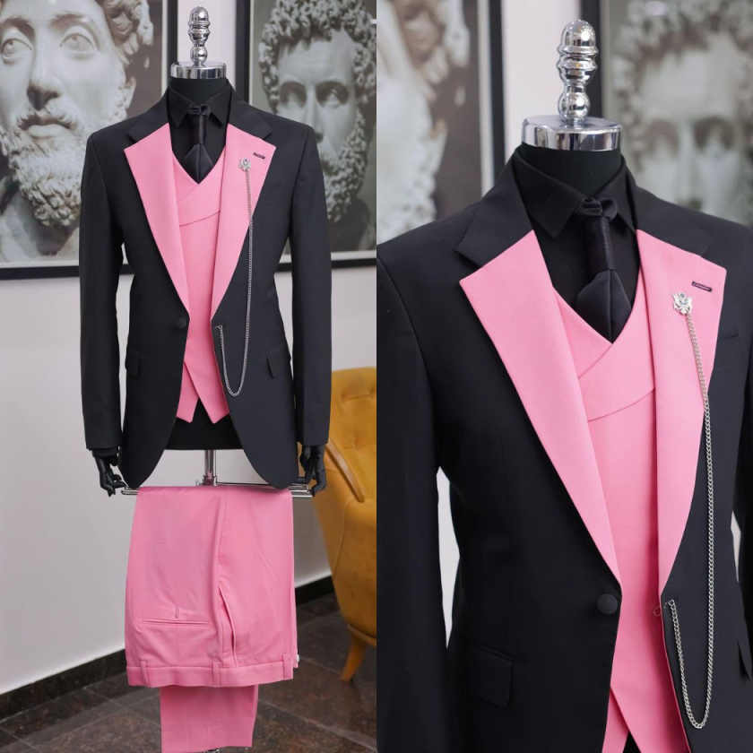 Men Formal Wear Pink - Traje de esmoquin de lujo negro