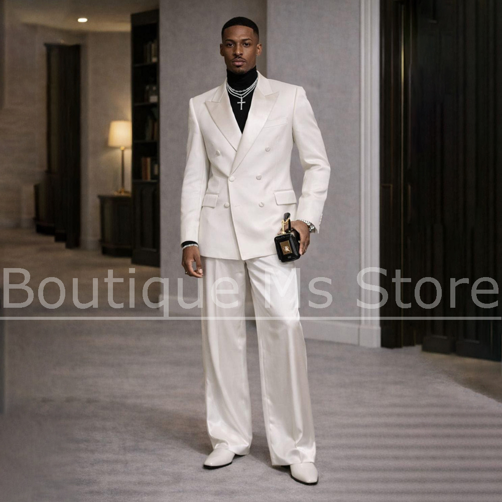 Men Formal Wear Modern - Traje de Satén Blanco para Hombre,