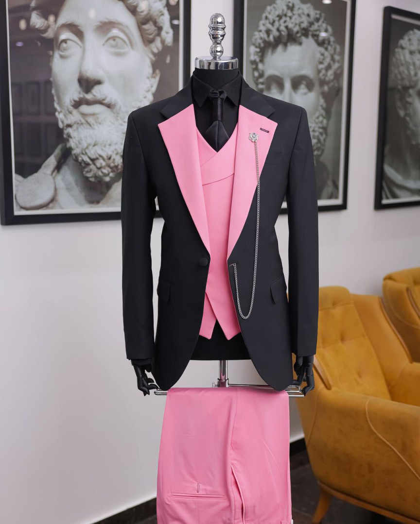 Traje de esmoquin de lujo negr - Men Formal Wear Pink reseña y precio