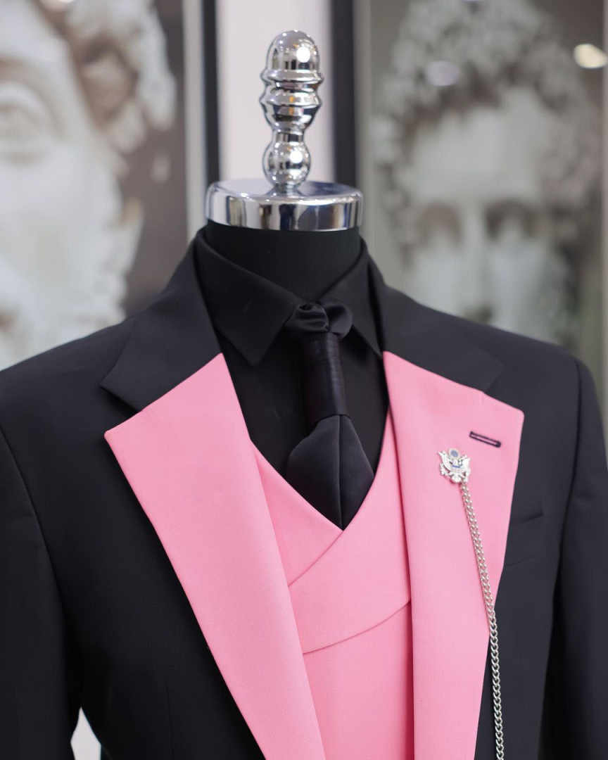 Traje de esmoquin de lujo negr - Men Formal Wear Pink reseña y precio