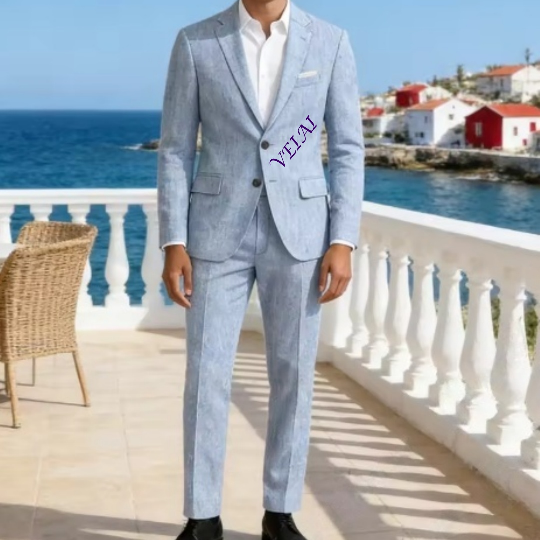 Traje de Lino Azul Cielo Suave - Men'S Formal Wear For A Wedding reseña y precio