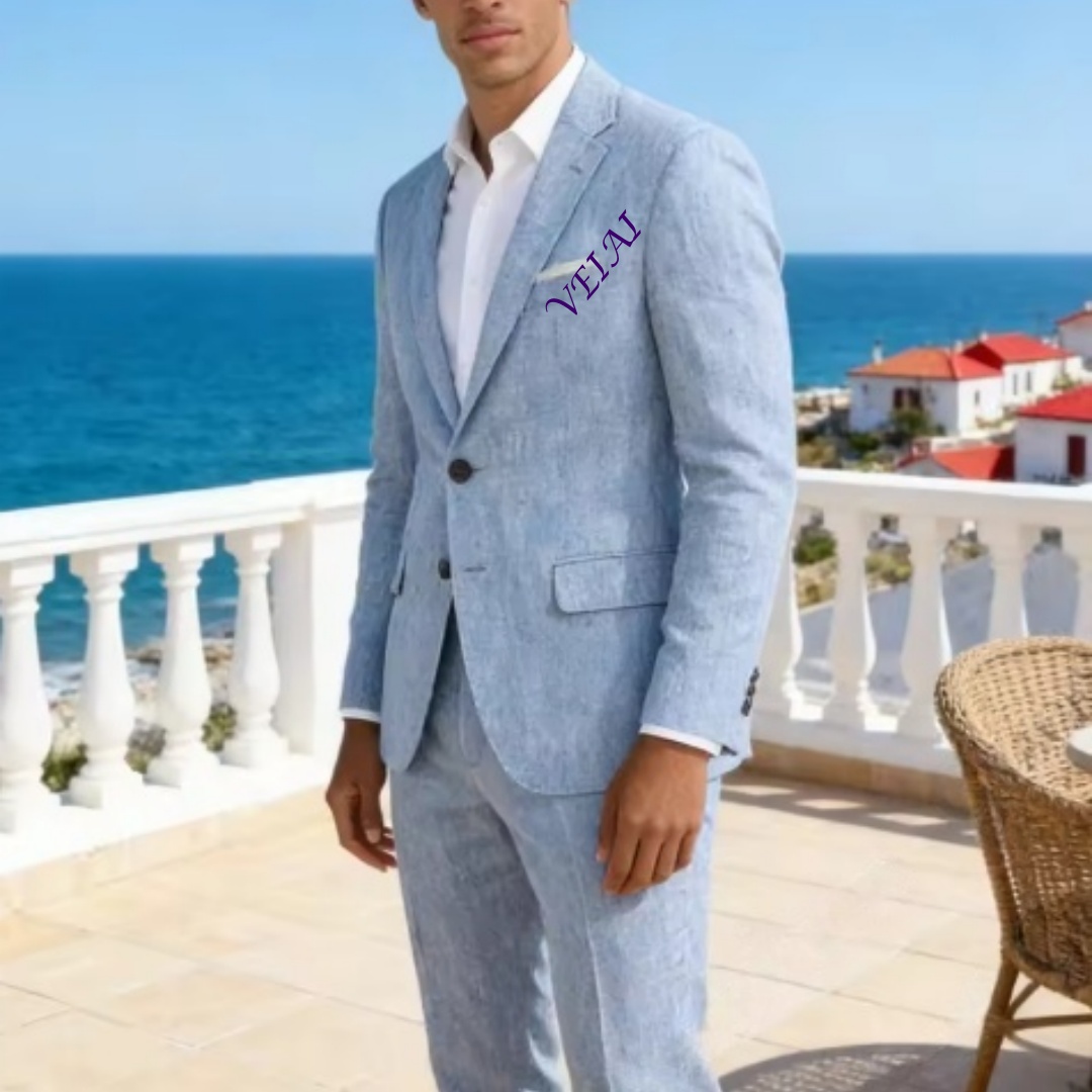 Traje de Lino Azul Cielo Suave - Men'S Formal Wear For A Wedding reseña y precio