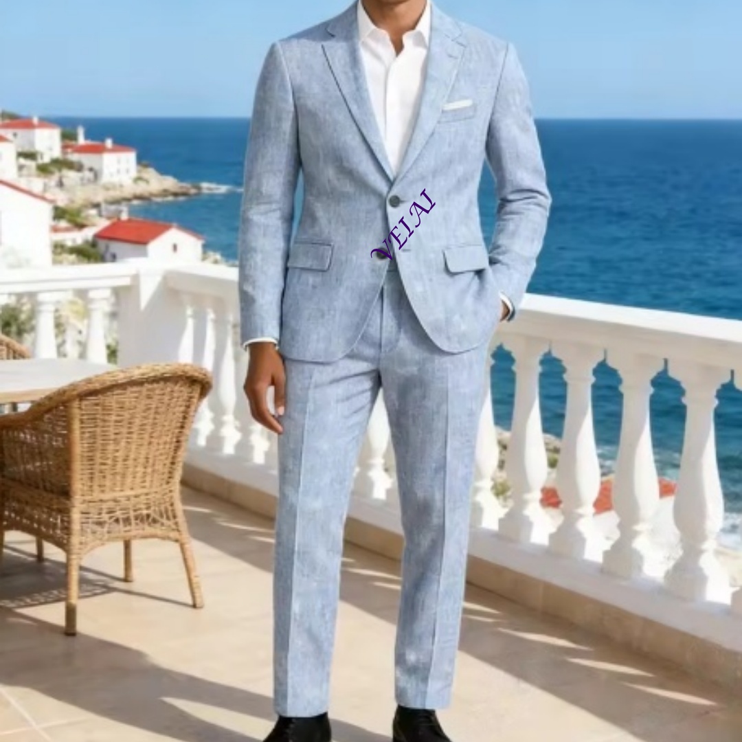 Traje de Lino Azul Cielo Suave - Men'S Formal Wear For A Wedding reseña y precio
