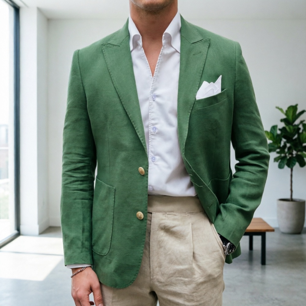 Trajes de lino verde salvia pa - Men'S Semi Formal Office Wear reseña y precio