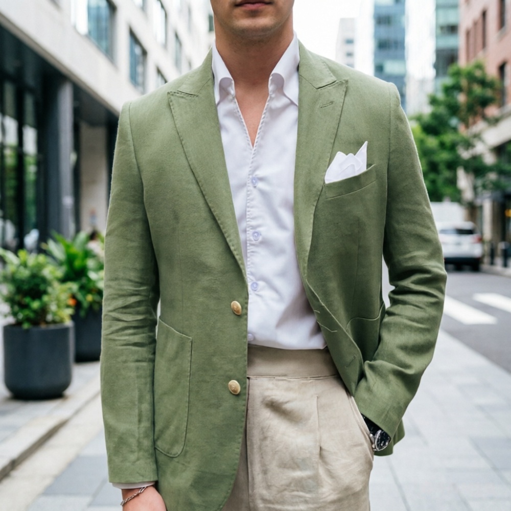 Trajes de lino verde salvia pa - Men'S Semi Formal Office Wear reseña y precio