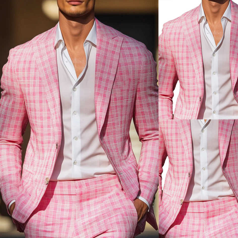Esmoquin de cuadros rosas de v - Men Formal Wear Pink reseña y precio