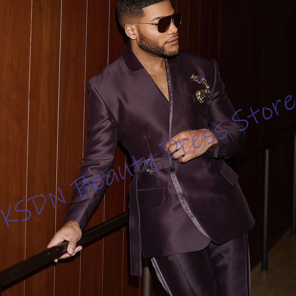 Elegante traje de satén morado - Men Formal Wear Purple reseña y precio